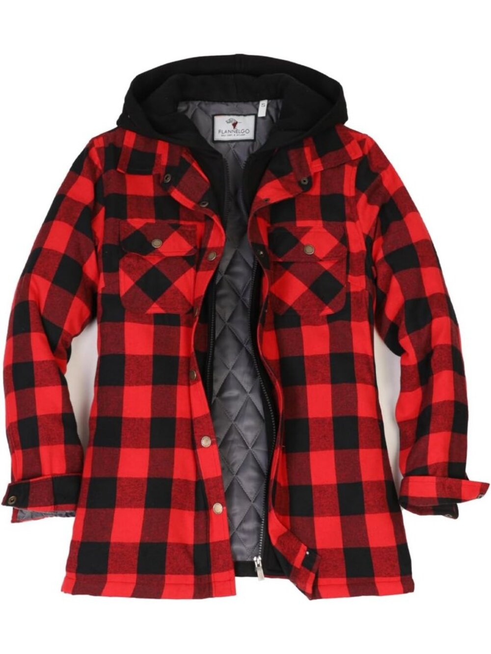 Cozy Women's Quilted Flannel Jacket with Hood & Multi-Pocket Design